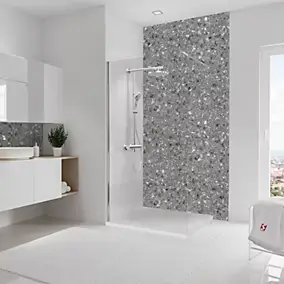 Pack de 2 panneaux muraux de salle de bains l.100 x H.255 cm, effet terrazzo granit , Schulte DécoDesign Softtouch