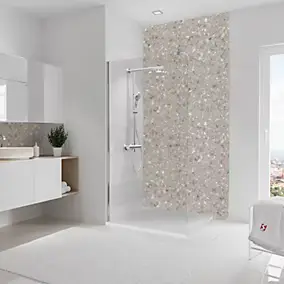 Pack de 2 panneaux muraux de salle de bains l.100 x H.210 cm, effet terrazzo greige, Schulte DécoDesign Softtouch