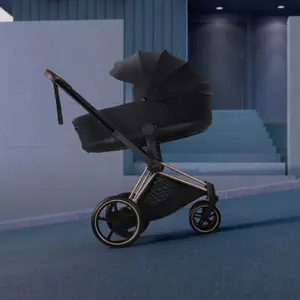 Duo e-PRIAM 2026 Poussette électrique tout-terrain avec nacelle pliable Rose Gold Sepia Black