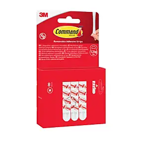 Languettes adhésives amovibles moyennes 3M Command - max 1,3kg 8 paires