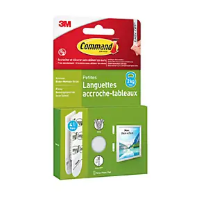 Languette adhésive accroche-tableaux petites 3M Command max 2kg