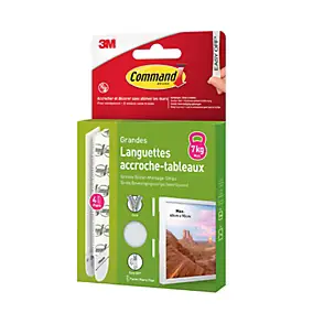 Languette adhésive accroche-tableaux grandes 3M Command max 7kg - 4 paires