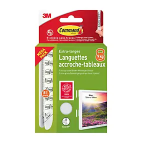 Languette adhésive accroche tableau 3M Command blanc XL - 8 paires