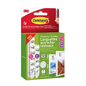 Assortiment languette adhésive accroche-tableaux moyennes/grandes 3M Command max 5/7kg