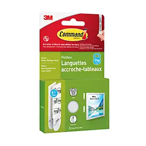 Languette adhésive accroche-tableaux petites 3M Command max 2kg - 4 paires