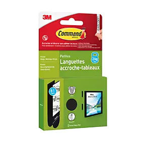 Languette adhésive accroche-tableaux petites 3M Command max 2kg - 4 paires noir