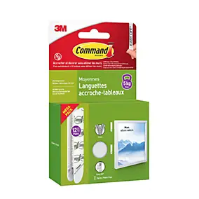 Languettes accroche-tableaux 3M Command - 12 paires