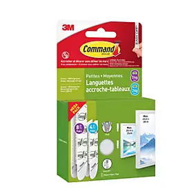Assortiment languette adhésive accroche-tableaux petites/moyennes 3M Command max 2/5kg