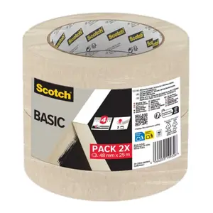 Lot de 2 rouleaux de ruban de masquage beige BASIC 48 mm x 25 m