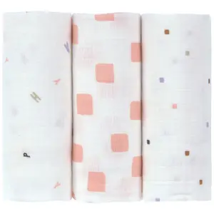 Lot de 3 langes mousseline GOTS Happy Fruits pêche (60x60 cm)