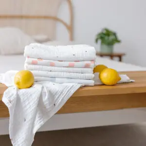 Lot de 3 langes en mousseline GOTS Happy Fruits bleu (85x85 cm)