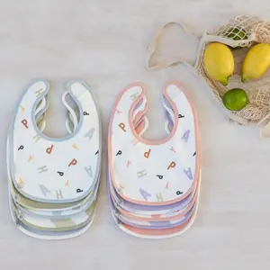 Lot de 5 bavoirs coton bio Happy Fruits pêche