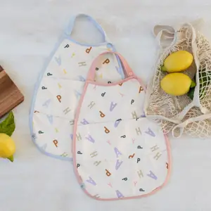 Bavoir Medium Drop avec poche Happy Fruits rose