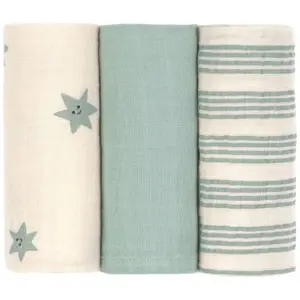 Lot de 3 langes mousseline Tiny Team vert granit (60x60 cm)