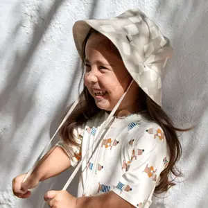 Chapeau anti-UV réversible Motif damier stone et sel marin (7-12 mois)