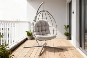 Fauteuil suspendu œuf greige pliable acier galvanisé avec coussin L. 110 x P. 107,5 x H. 190 cm