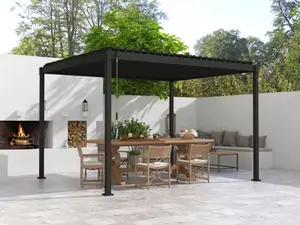 Pergola acier à lames orientables 4x3m fixation à sceller, gris anthracite