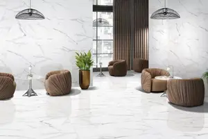 Carrelage sol intérieur grès cérame poli rectifié marbre blanc et or 60 x 120 cm