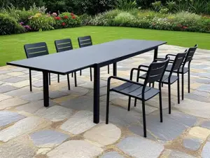 Table de jardin extensible aluminium et plateau en verre trempé gris anthracite - 4 à 10 personnes