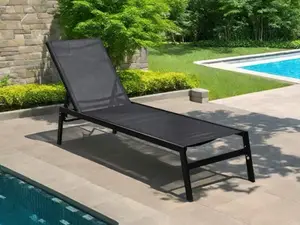 Bain de soleil en acier et polyester noir - L202 x P56 x H33 cm.