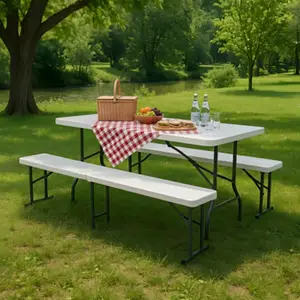 Table pliante plateau résine blanche structure acier gris anthracite L. 180 x l. 74