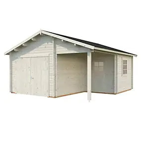 Garage Roger avec portes battantes en bois ép.44mm et pergola Palmako 35,4 m²
