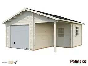 Garage simple Roger bois avec porte sectionnelle et abri Palmako 35,4 m²