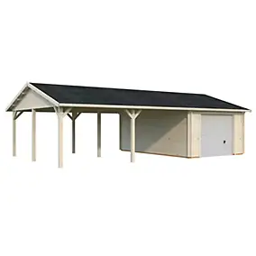 Garage en bois Roger porte sectionnelle 19m² + carport 33,2m² Palmako