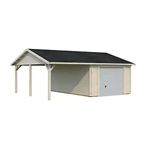 Garage en bois Palmako Roger avec porte sectionnelle et carport 26,3m²