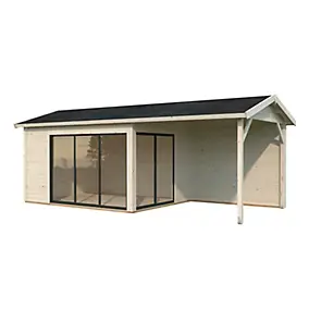 Abri de jardin Palmako Amanda bois ép.44 mm avec pergola 9,9m² surface extérieure totale 25m²