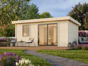Studio de jardin bois massif 20 m² avec baie coulissante aluminium anthracite LYDIA
