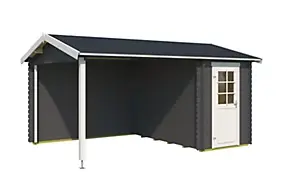 Abri de jardin en bois gris anthracite Wibo Lasita Maja surface totale extérieure 16,28m²