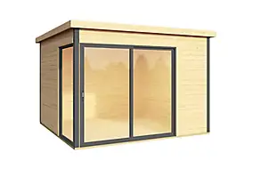 Abri de jardin + plancher Domeo 1 Plus en bois coloris naturel ép.44 mm surface extérieure 8,48 m²