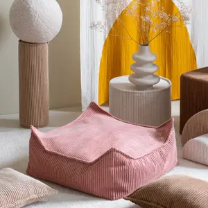 Pouf Ottoman Square Pink Mouse velours côtelé