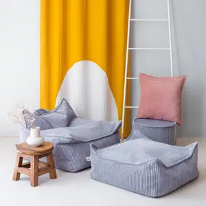 Pouf Ottoman Square Blueberry Blue velours côtelé