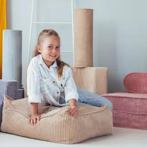 Pouf Ottoman Square Brown Sugar velours côtelé