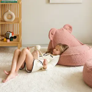 Pouf ours Guava Pink molletonné