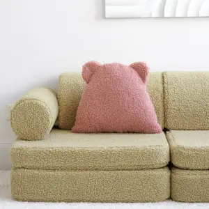Coussin ours Guava Pink molletonné