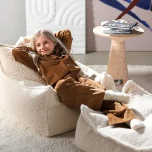 Fauteuil pouf et repose-pieds Cream White molletonné