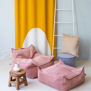 Fauteuil pouf et repose-pieds Pink Mousse velours côtelé