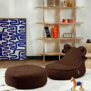 Pouf ours et repose-pieds Warm Hazel molletonné