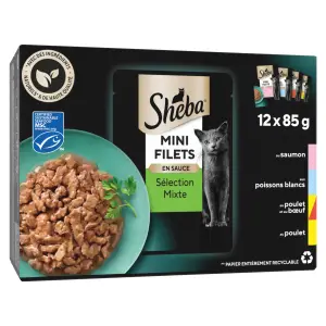 SHEBA Délices du jour Sélection Mixte sachets repas pâtée en sauce 4 variétés pour chat 12x85g