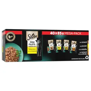 SHEBA Sachets repas mini filets pâtée en sauce sélection à la volaille pour chat 40 sachets 40x85g