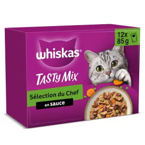 WHISKAS Sélection du Chef Tasty Mix sachets repas pâtée en sauce 4 variétés pour chat 12x85g