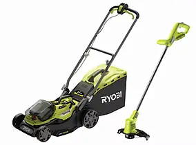 Coupe-bordures et tondeuse hybride Ryobi (avec 2 batteries et 1 chargeur)