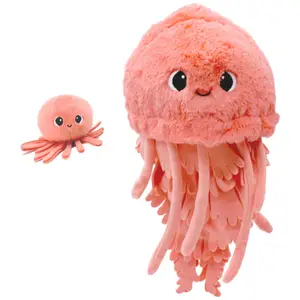 Peluche Méduse Les Ptipotos maman et bébé Corail (36 cm)