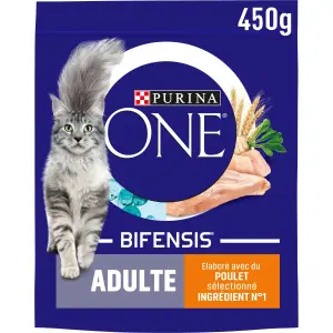 PURINA ONE Bifensis Croquettes au poulet céréales pour chat 450g