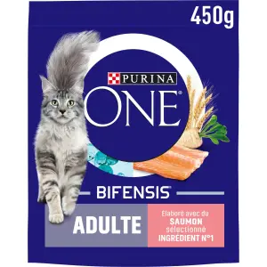 PURINA ONE bifensis croquettes au saumon céréales pour chat 450g