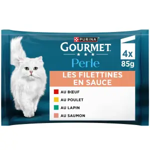 GOURMET Perle Les Filettines en sauce sachets repas pâtée viandes poissons pour chat 4 sachets 4x85g