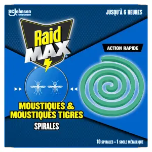 RAID Max spirales anti-moustiques et moustiques tigres TP18 10 pièces